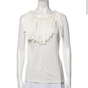 Lanvin Off-White Frayed Edge Top with fringe  size M